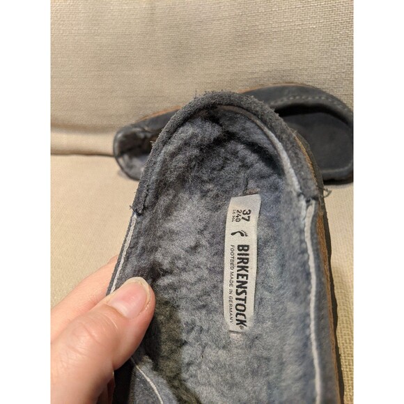 Birkenstock Buckley Shearling Suede Leather Sz 37 Women's 6 Gray Slip On Shoes - Picture 10 of 11